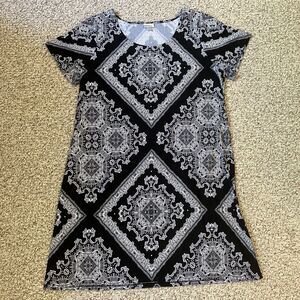 Avenue Womens Black & White Dress Plus Size 22-24 Short Sleeve Boho Stretch